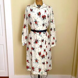 Vintage Lanvin Floral Shirtdress, 1970s Mod Floral Pattern Dress, Belted Dress